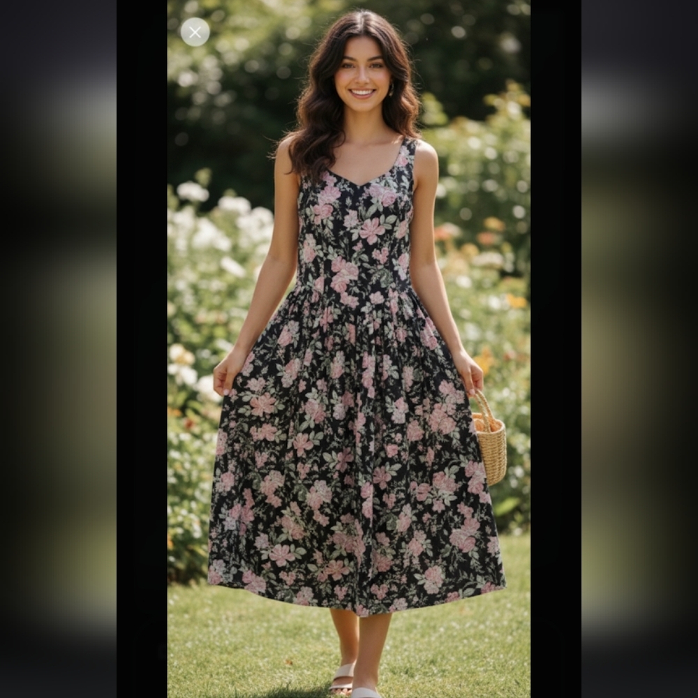 Vintage Laura Ashley Cotton Floral Print Dress 8